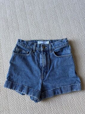American Apparel Blue Denim High-Rise Rolled Hem Shorts